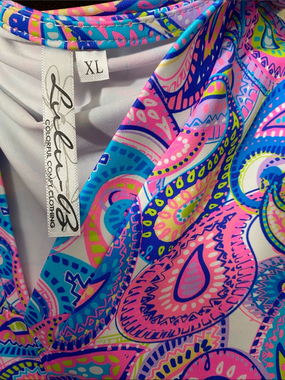 Lulu B shirt top blouse tunic sleeveless V-neck colorful paisley travel resort - Picture 7 of 8